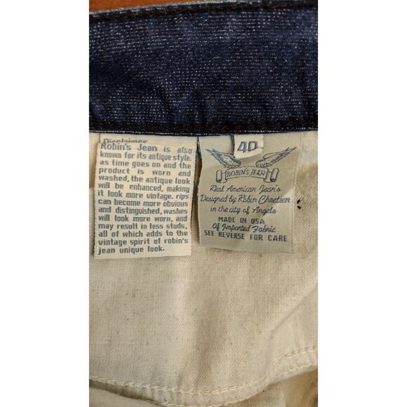 Robin's Jean Men's 40 Blue Double Back Pocket Rhinestones Dark Wash Denim 40x35 - Picture 6 of 16